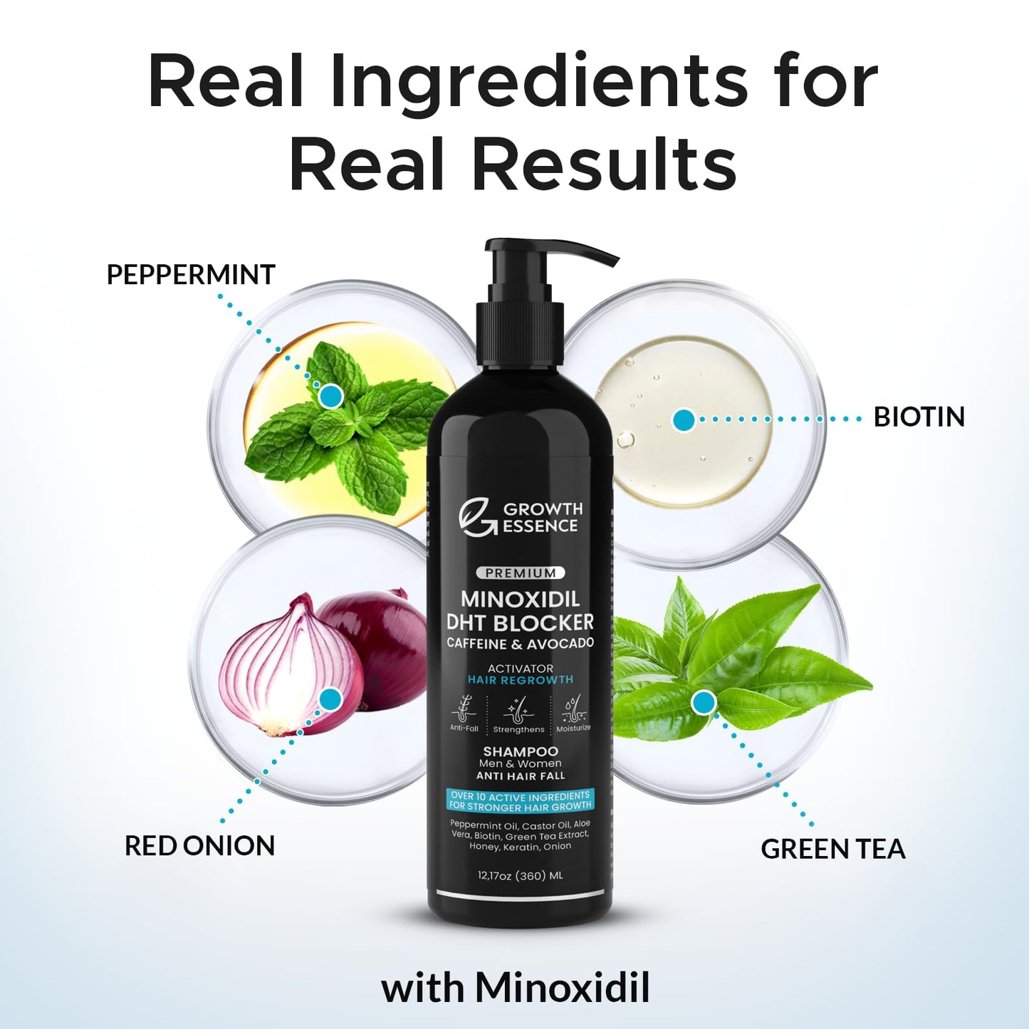 Growth Essence anti hair loss shampoo with caffeine and castor oil ingredients