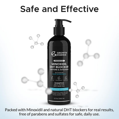 Growth Essence minoxidil biotin hair fall control shampoo lather application on scalp