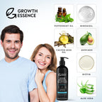Growth Essence Minoxidil and Biotin Shampoo lifestyle setting on bathroom shelf