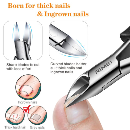 Close up of Rimei professional nail cutter showing sharp curved blade