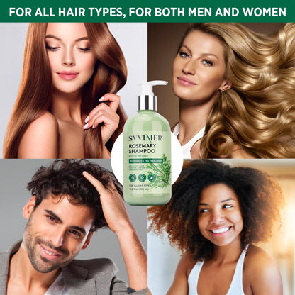 Svvimer Eleven Point Eight Fluid Ounce hair density shampoo bottle with ingredient callouts