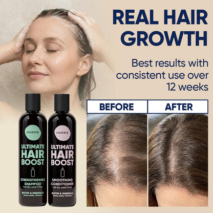 Moerie ultimate hair boost strengthening shampoo texture and packaging