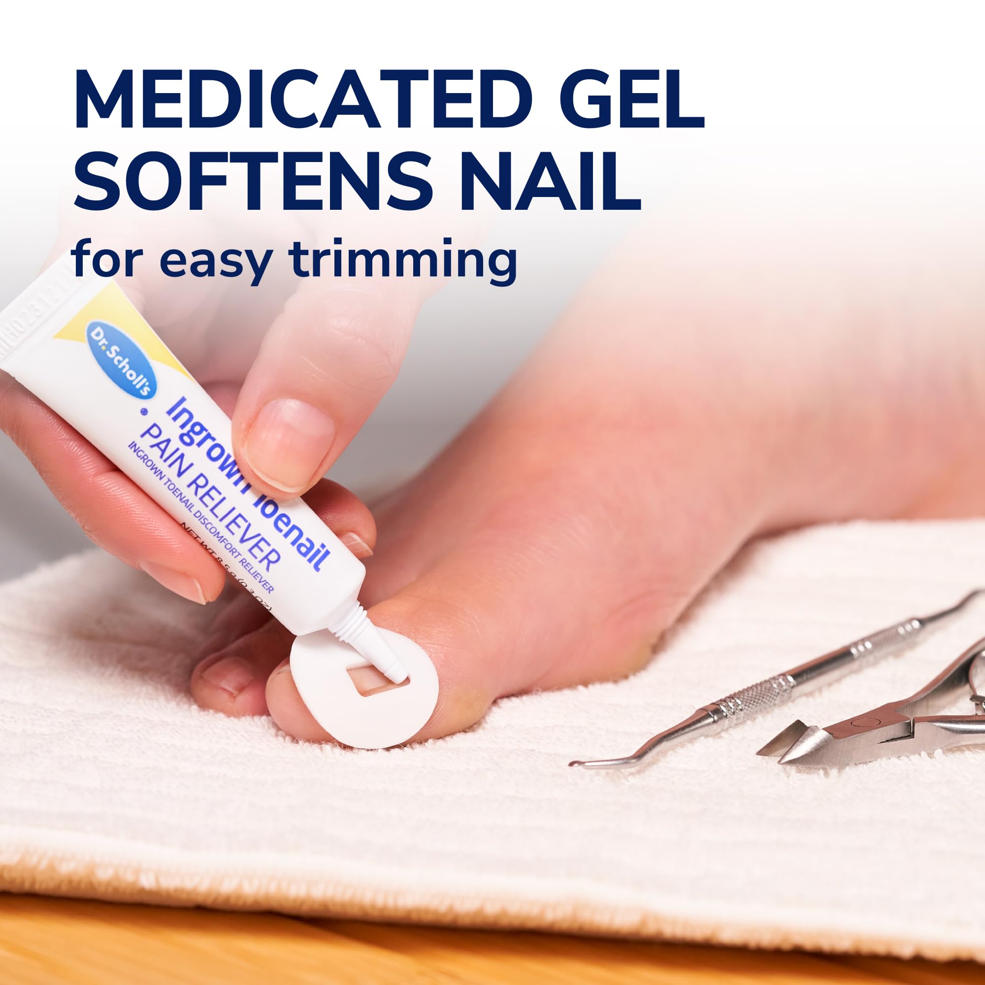 Contents of Dr. Scholl's ingrown toenail kit including clippers