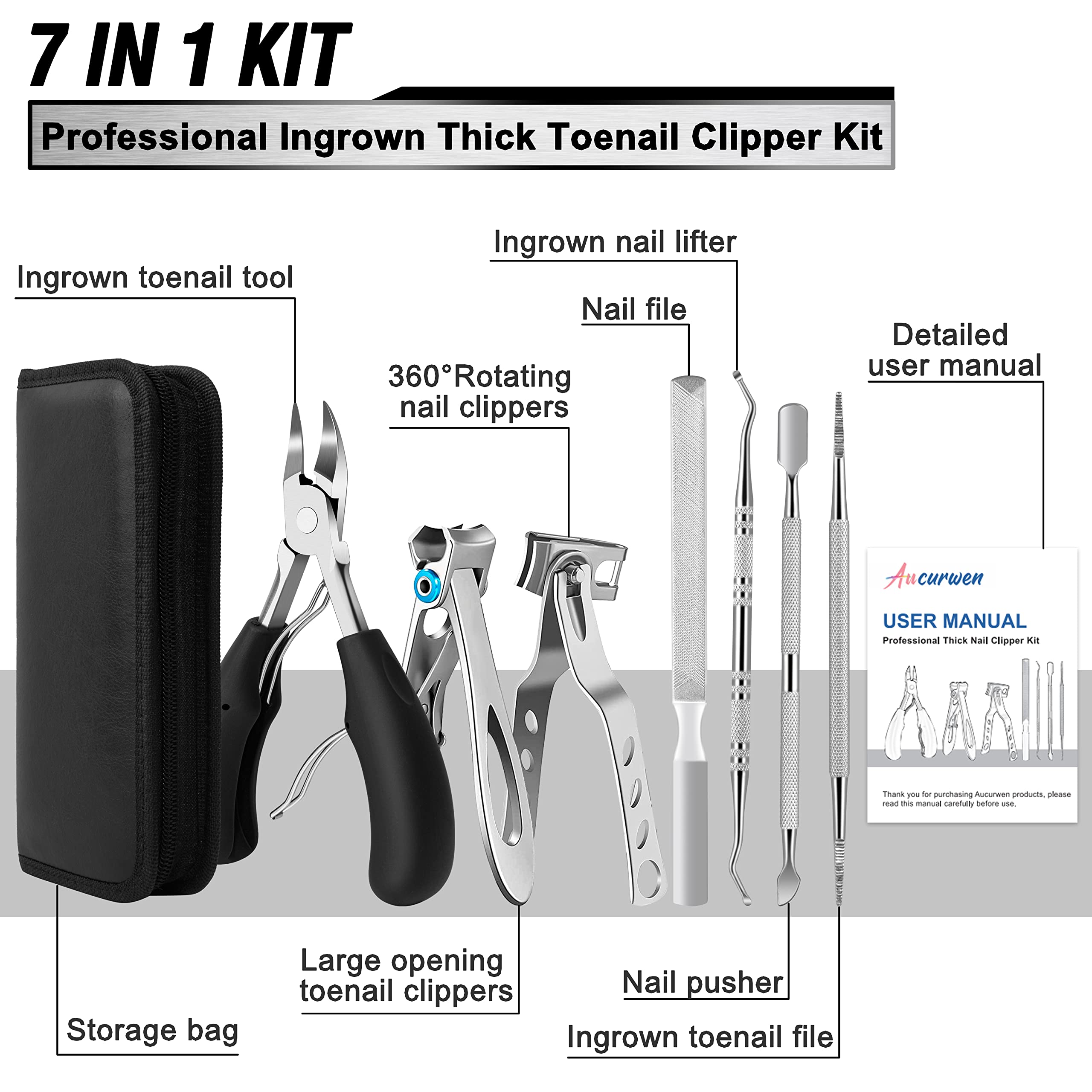7 piece professional nail clipper kit for thick nails