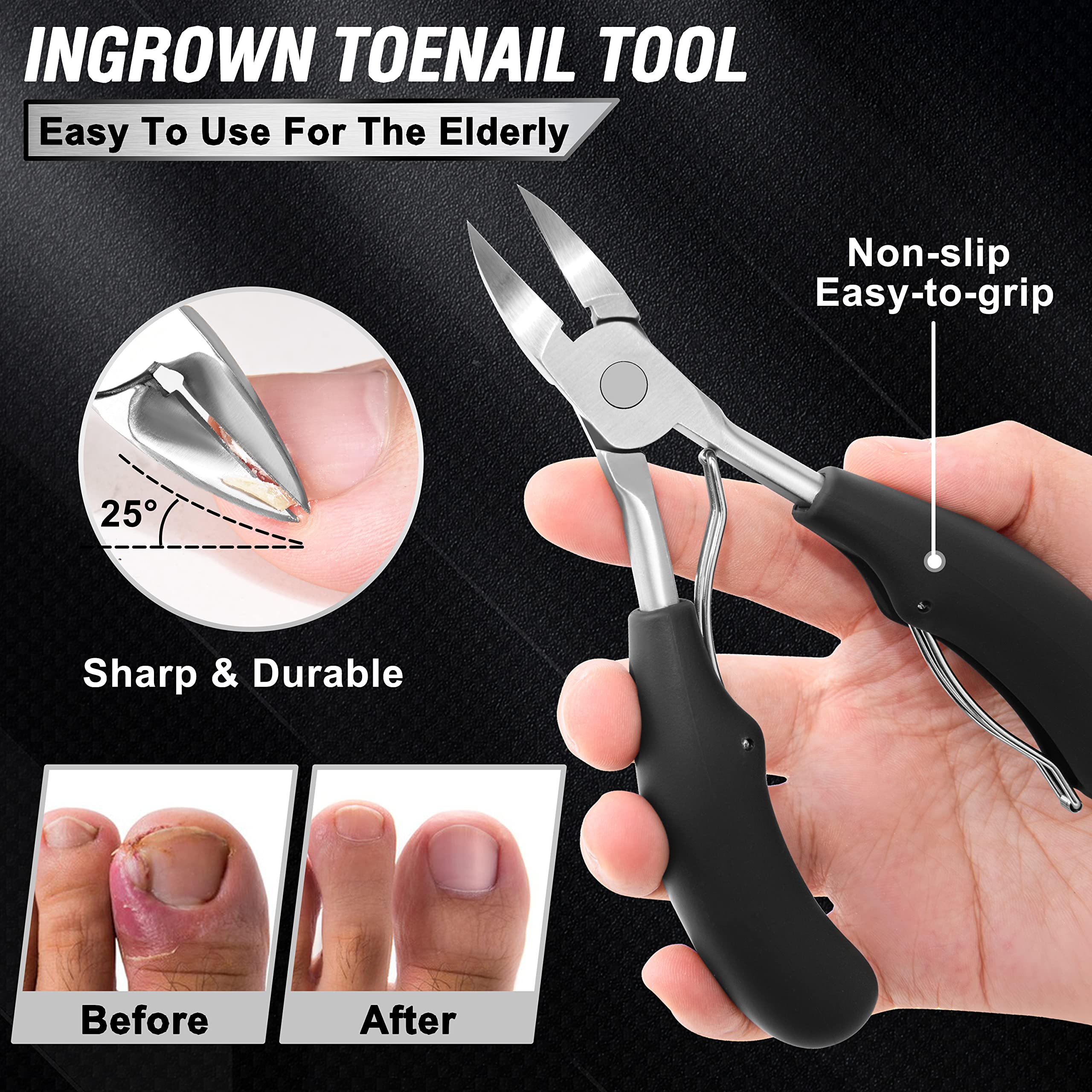 Aucurwen stainless steel toenail clippers with ergonomic black handles