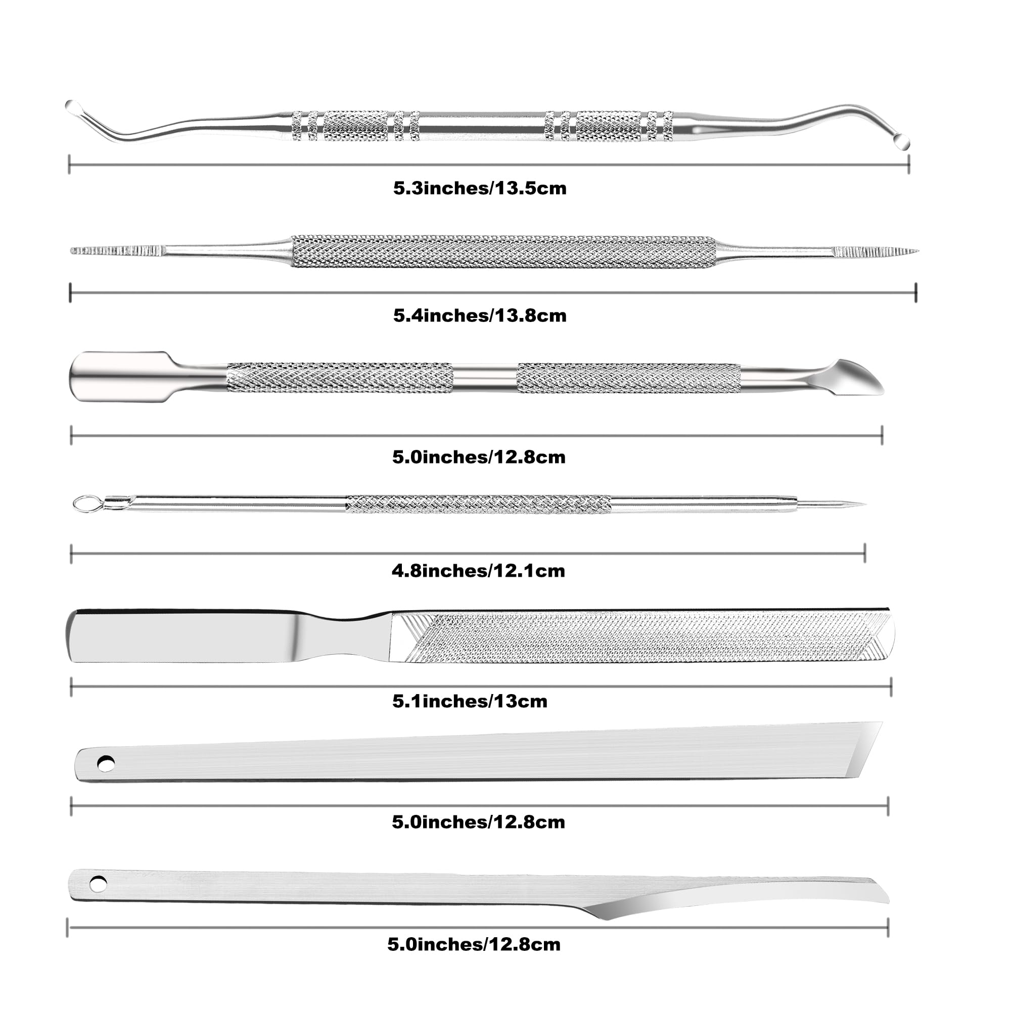 Close up of Zizzon stainless steel nail lifters and files