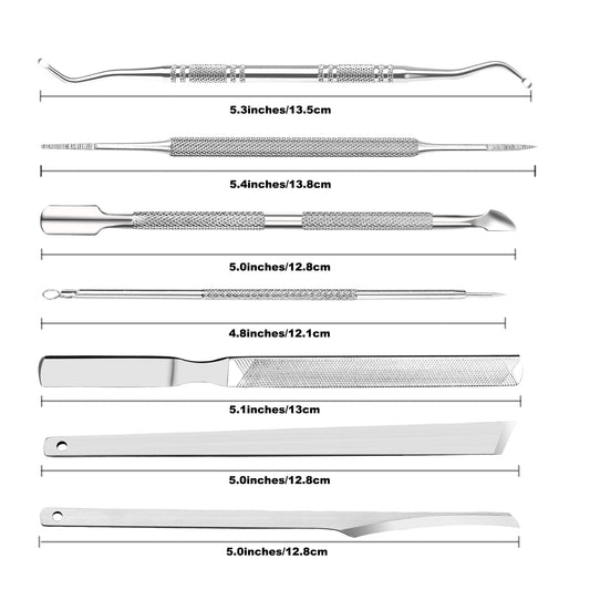 Close up of Zizzon stainless steel nail lifters and files