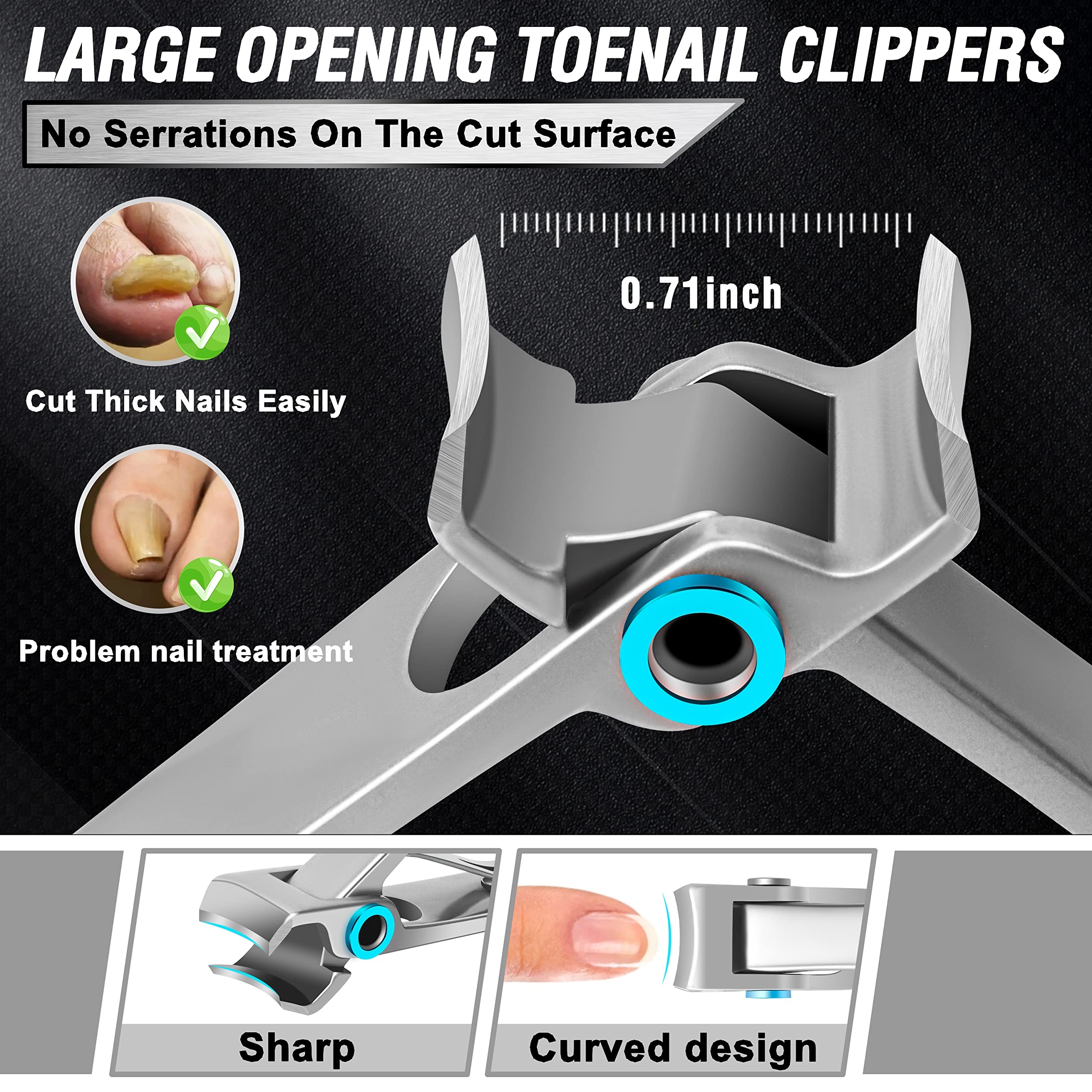 Close up of wide jaw opening on Aucurwen thick nail clipper