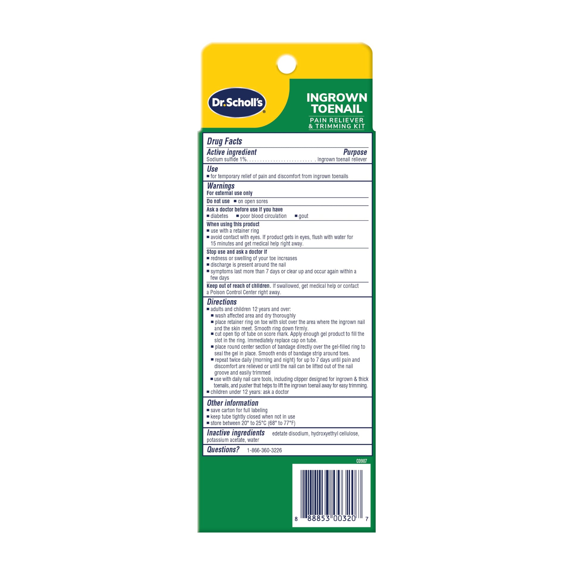 Instructional diagram for Dr. Scholl's ingrown toenail kit