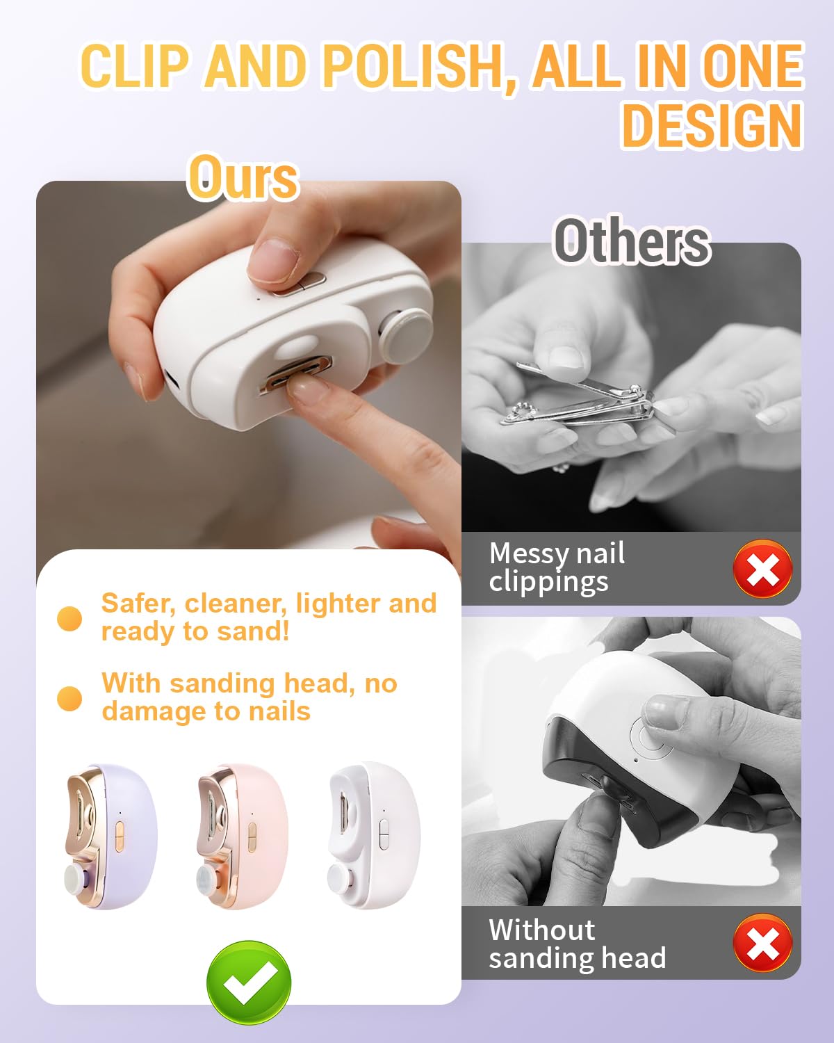 Side view of Kiwtreby automatic nail trimmer with LED light