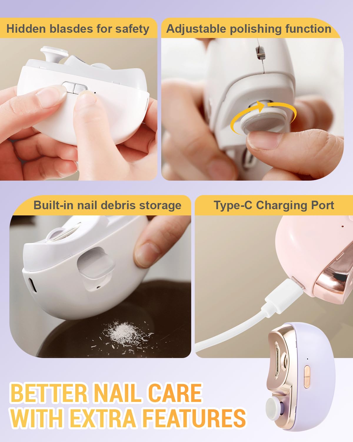 Kiwtreby nail clipper showing speed control buttons