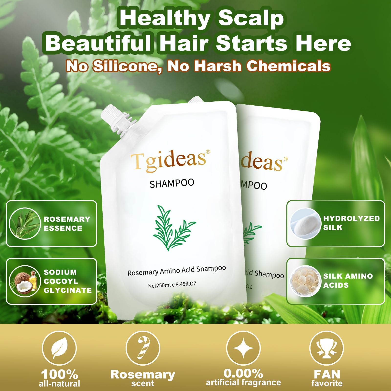 Infographic showing Tgideas rosemary shampoo benefits for men and women thinning hair