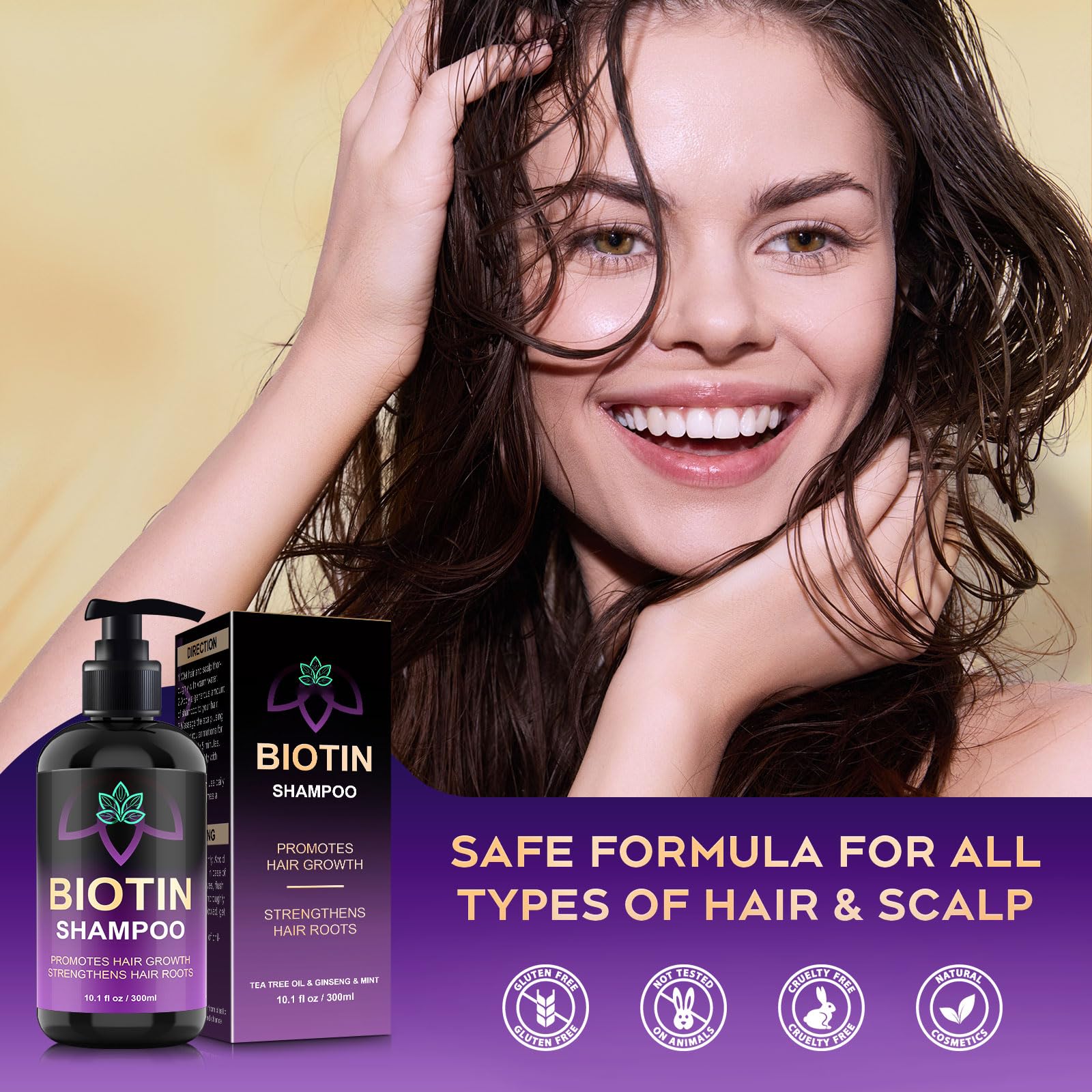 Sulfate free biotin thickening shampoo for daily hair growth care