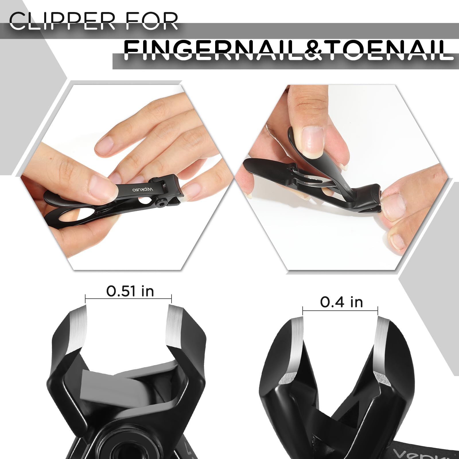 Top view of Vepkuso black stainless steel nail care grooming kit