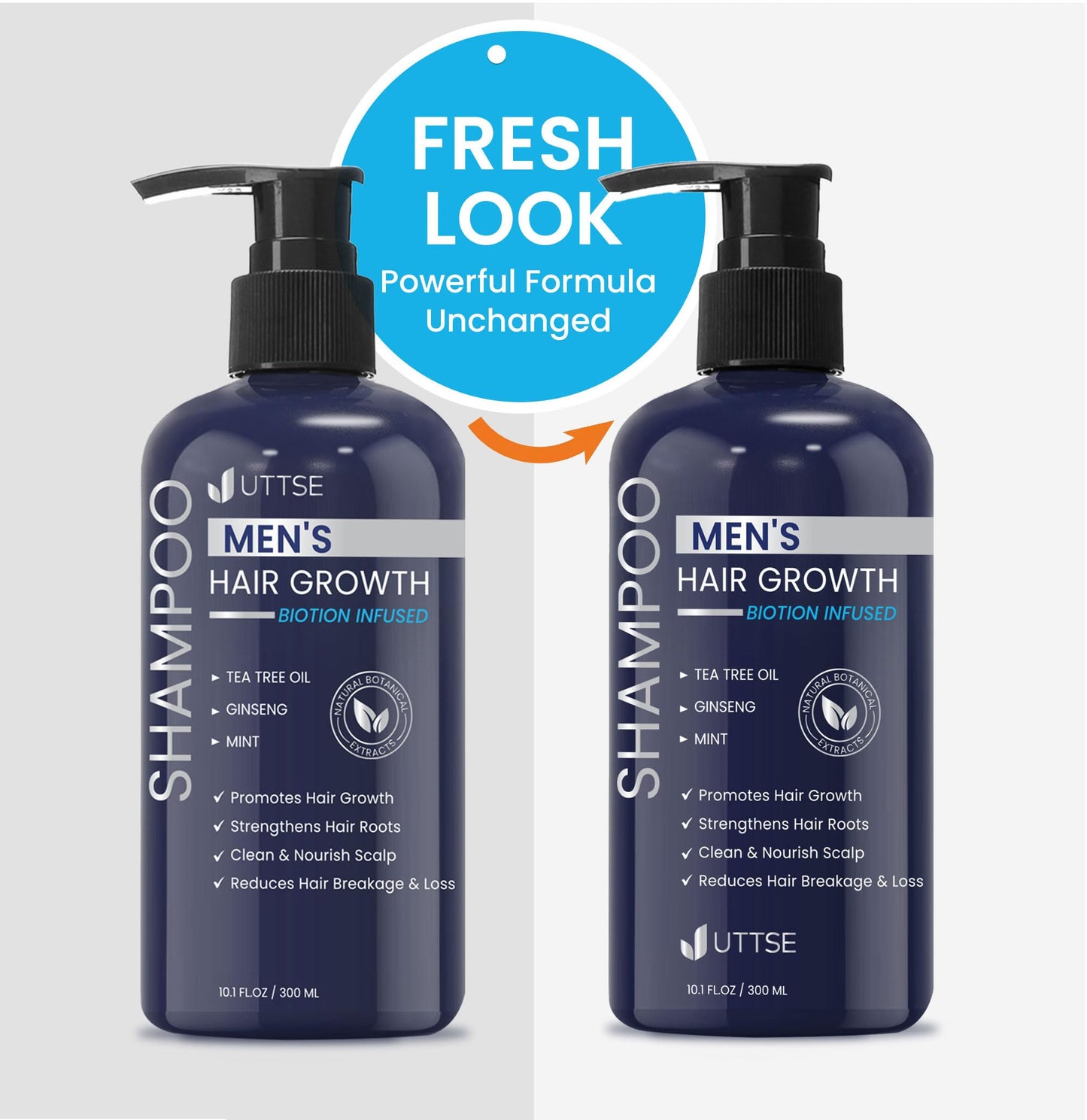 Back label of 10.1 fluid ounces hair growth shampoo with full botanical oil ingredient list