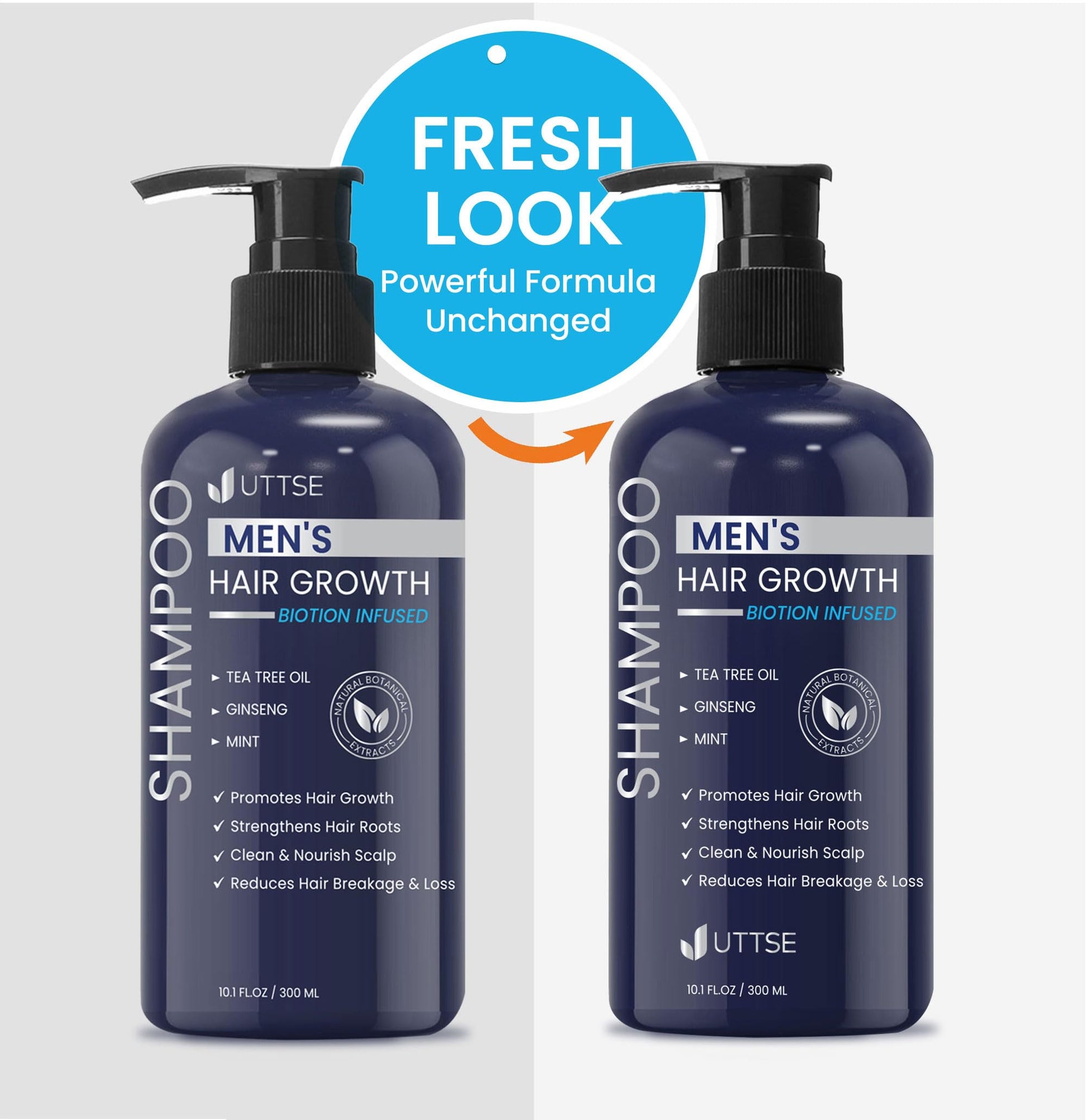 Back label of 10.1 fluid ounces hair growth shampoo with full botanical oil ingredient list