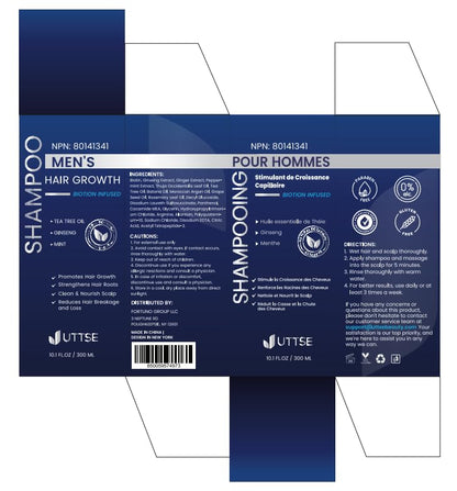 Uttse hair care solution for men showing the texture and fluid ounce packaging details