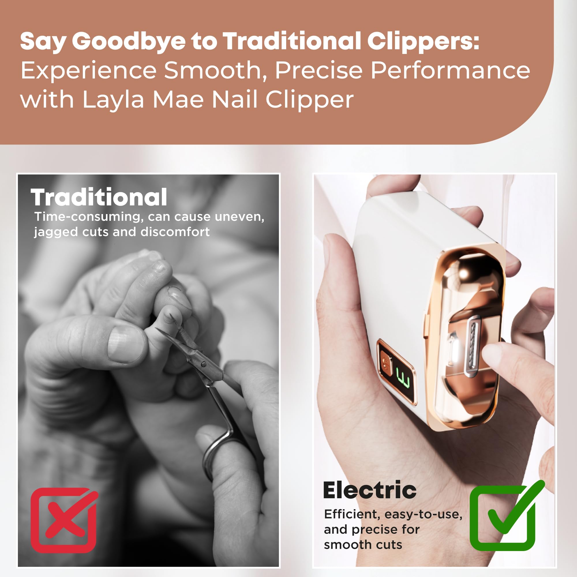 Side profile of automatic electric nail trimmer showing nail debris storage