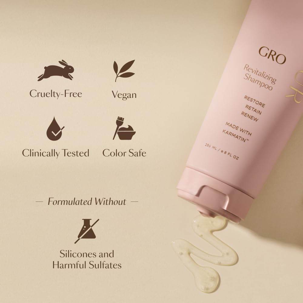 Close up of ingredients label on Vegamour GRO thinning hair shampoo tube