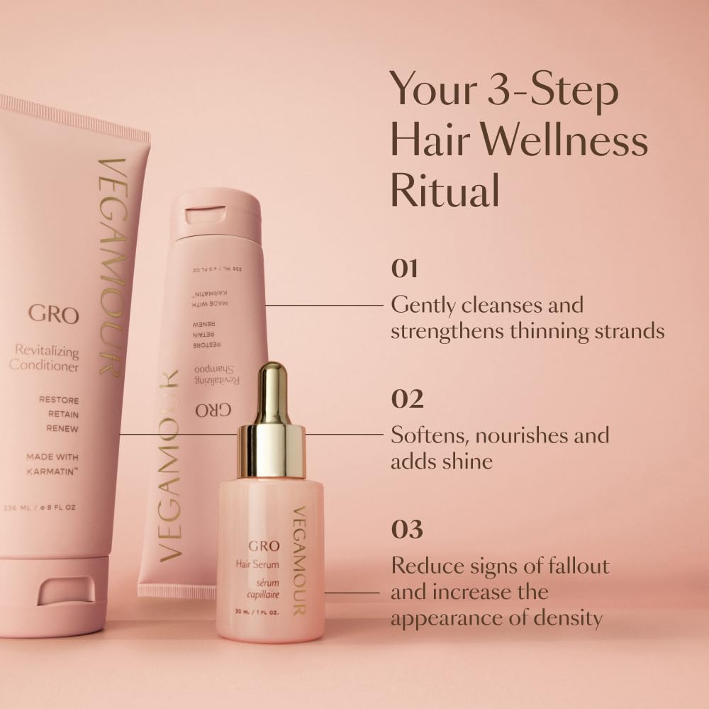Vegamour GRO clean beauty shampoo bottle for anti shedding routine