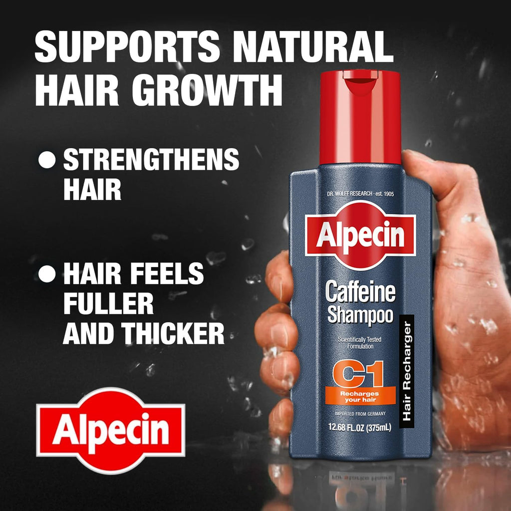 Alpecin C1 Caffeine Shampoo bottle next to its packaging box
