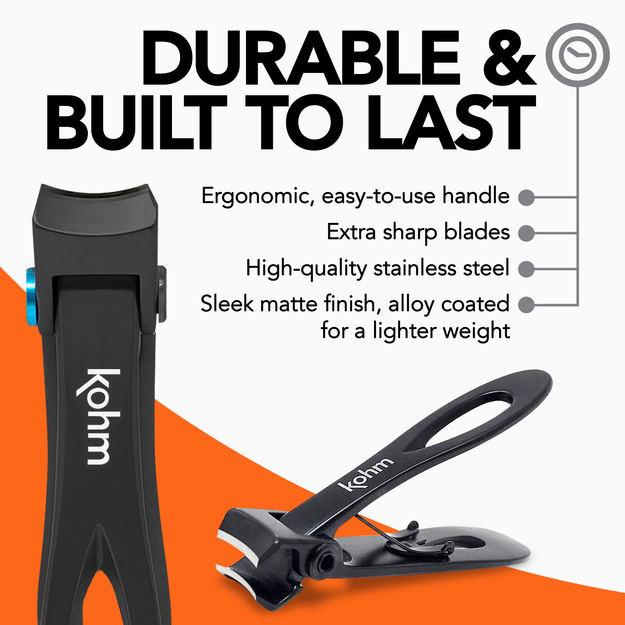 Side profile of Kohm black heavy duty toenail cutter