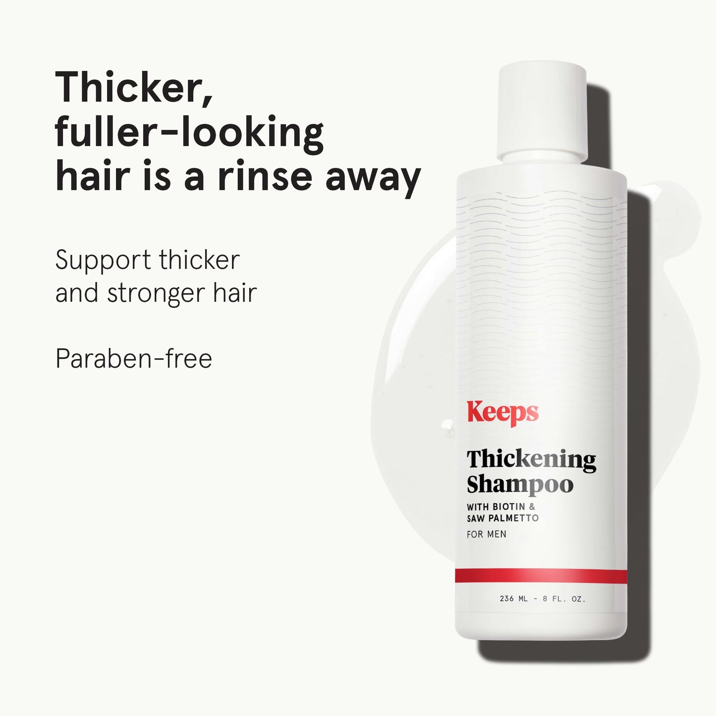 Keeps thickening shampoo with biotin and saw palmetto for male pattern baldness