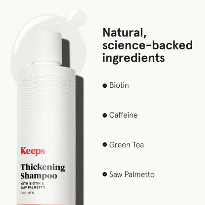 Eight fluid ounce bottle of Keeps peppermint scented men's volumizing shampoo