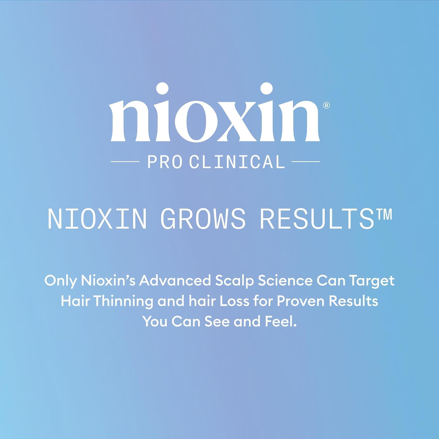 Close up of Nioxin hair loss shampoo packaging showing clinical results