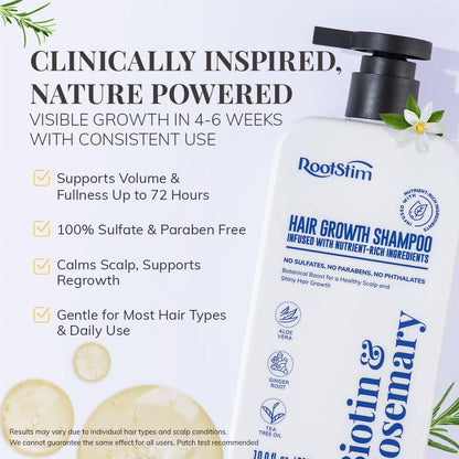 RootStim sulfate free hair loss shampoo close up of natural ingredient labels