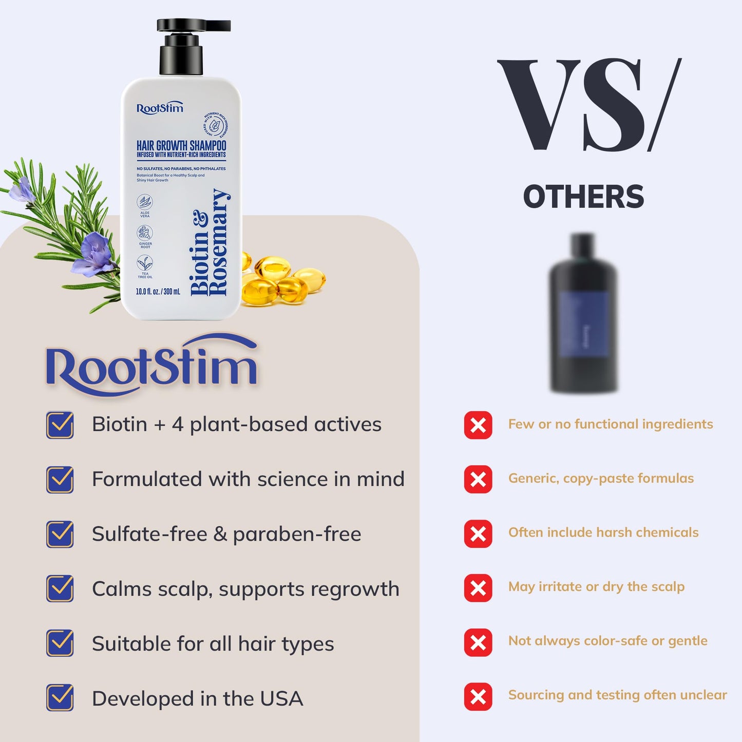 RootStim paraben free scalp care formula back label featuring full ingredient list