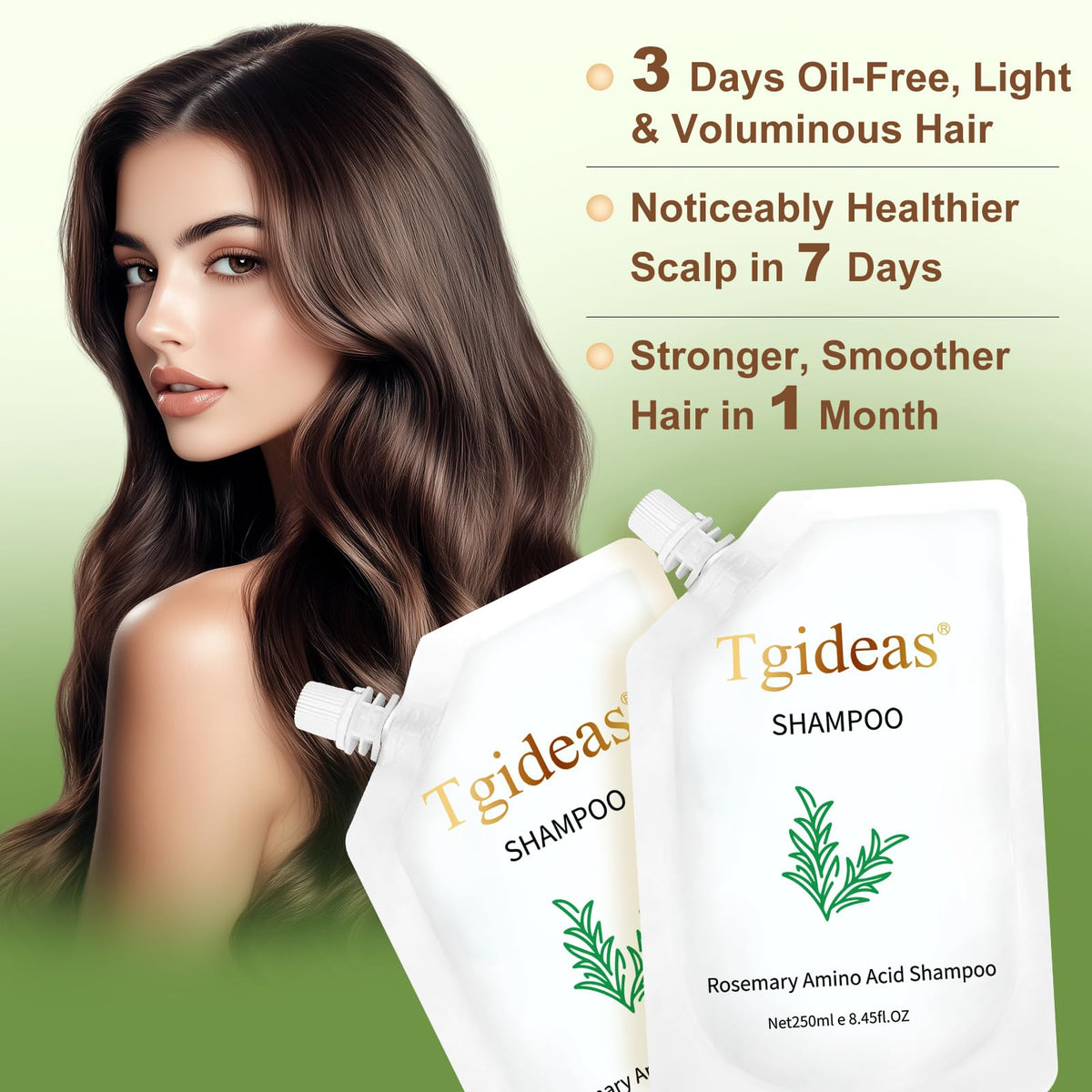 Side angle view of Tgideas rosemary amino acid shampoo bottle