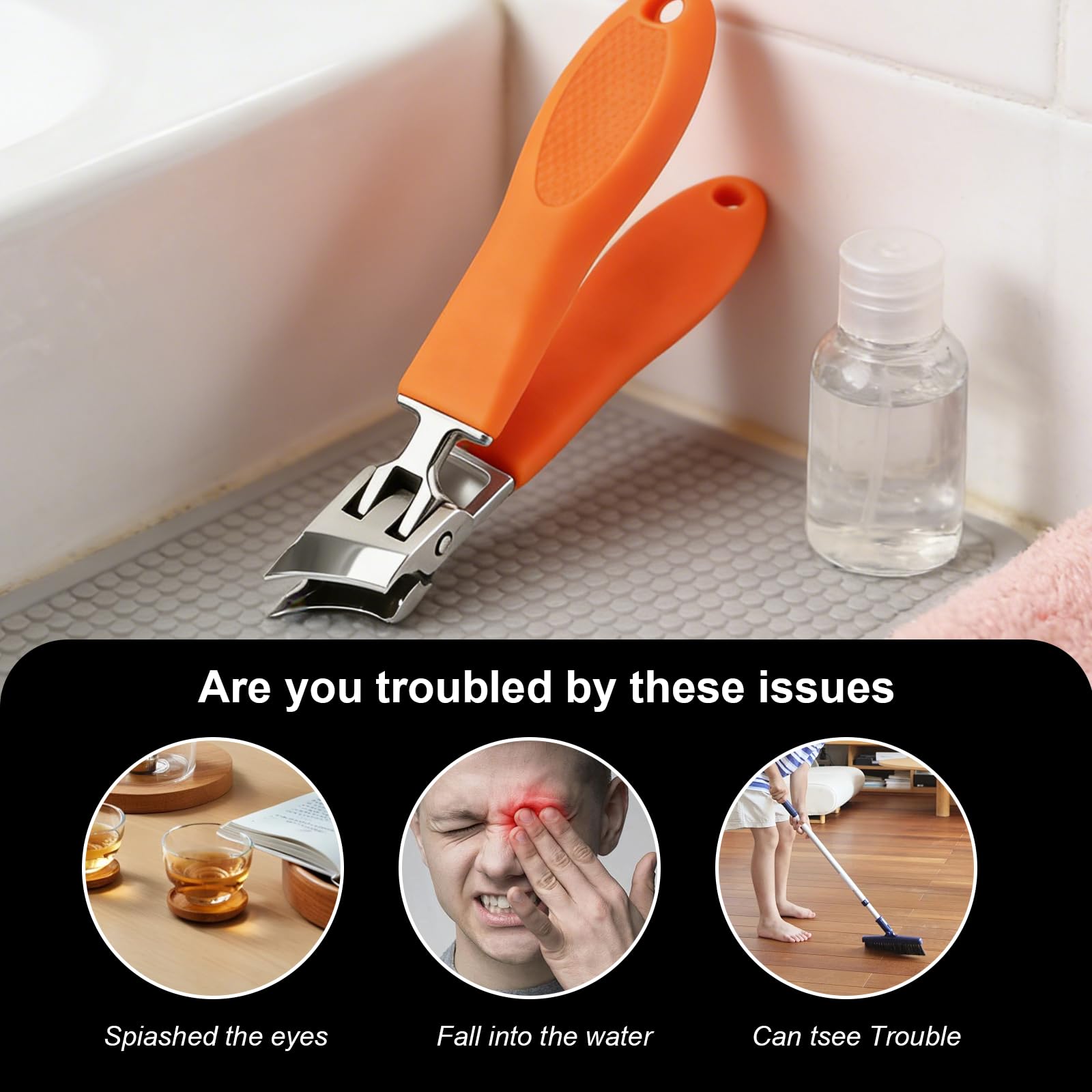 Medech nail clipper anti-splash chamber and curved blade detail