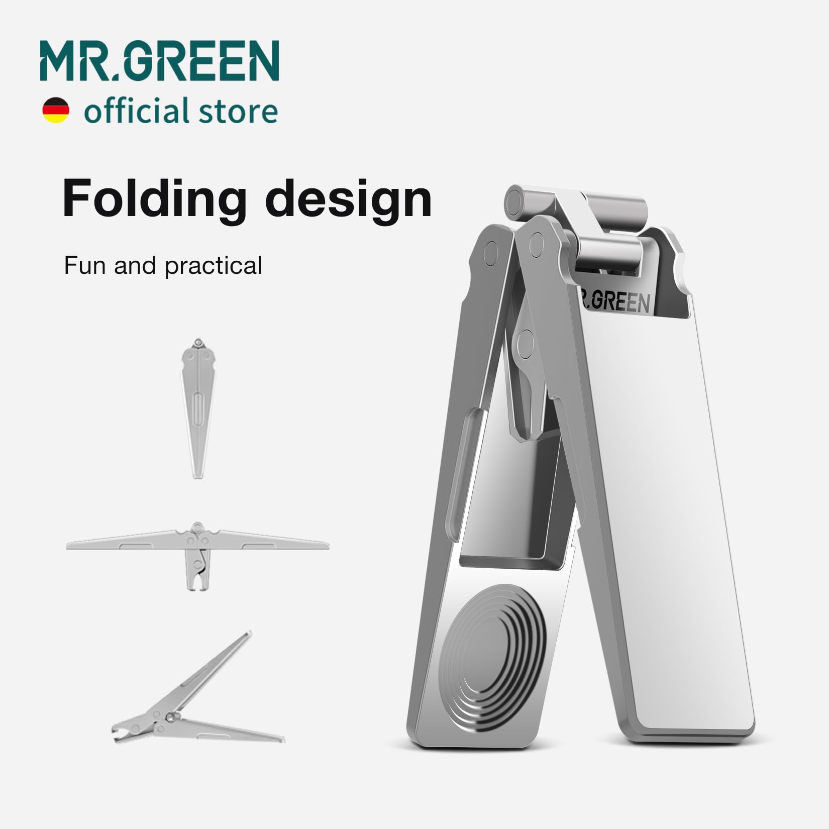 Mr. Green collapsible stainless steel nail cutter in folded position
