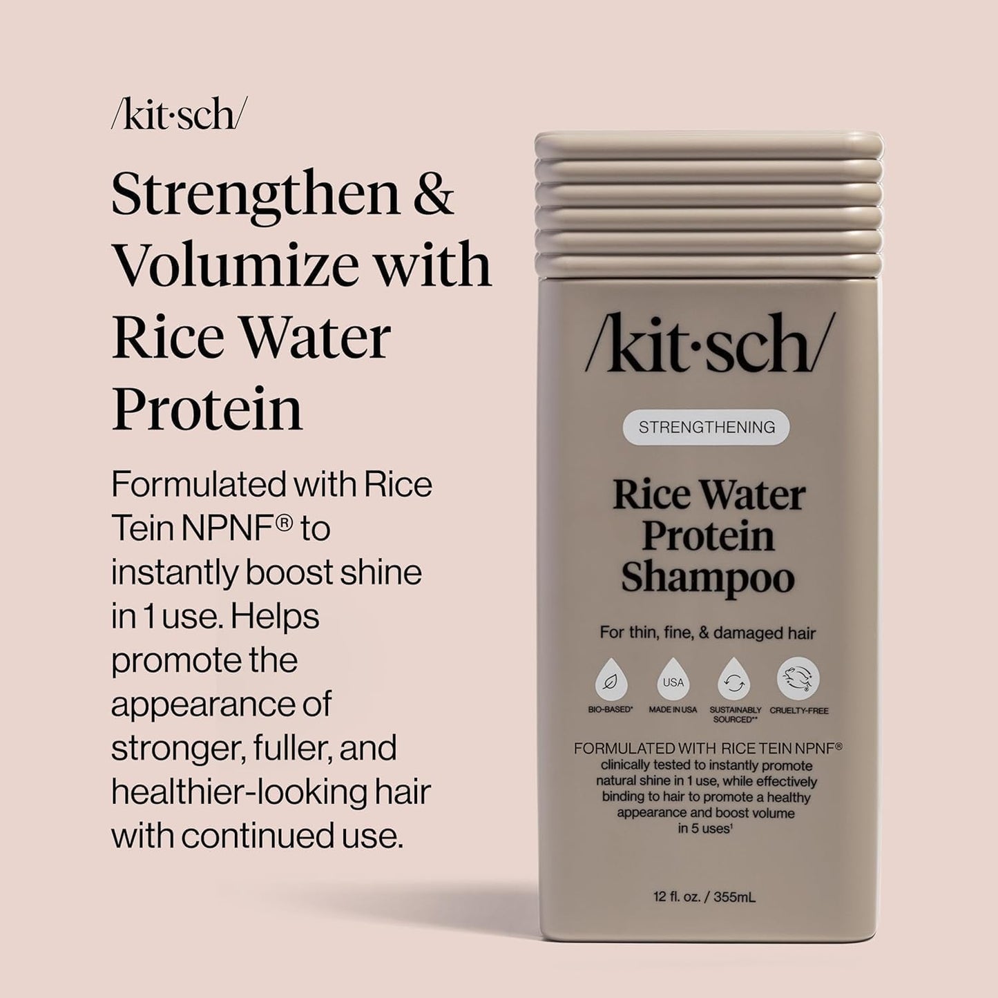 Kitsch premium USA imported hair thickening shampoo bottle close up