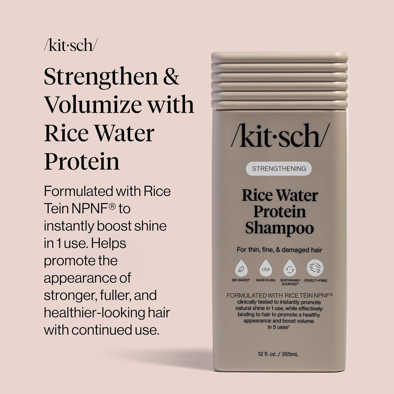 Kitsch premium USA imported hair thickening shampoo bottle close up