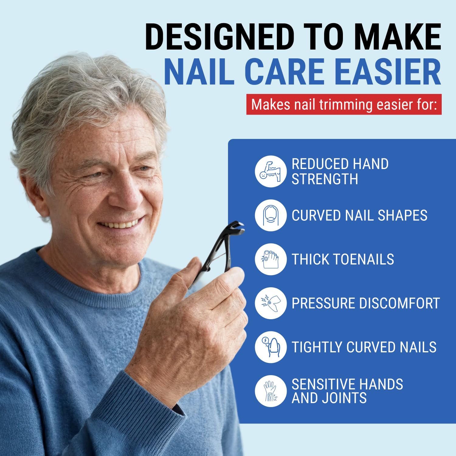 Ergonomic leverage handle of Klipp thick nail clipper