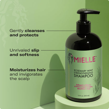 Authentic USA imported Mielle Rosemary Mint shampoo bottle on a minimalist background