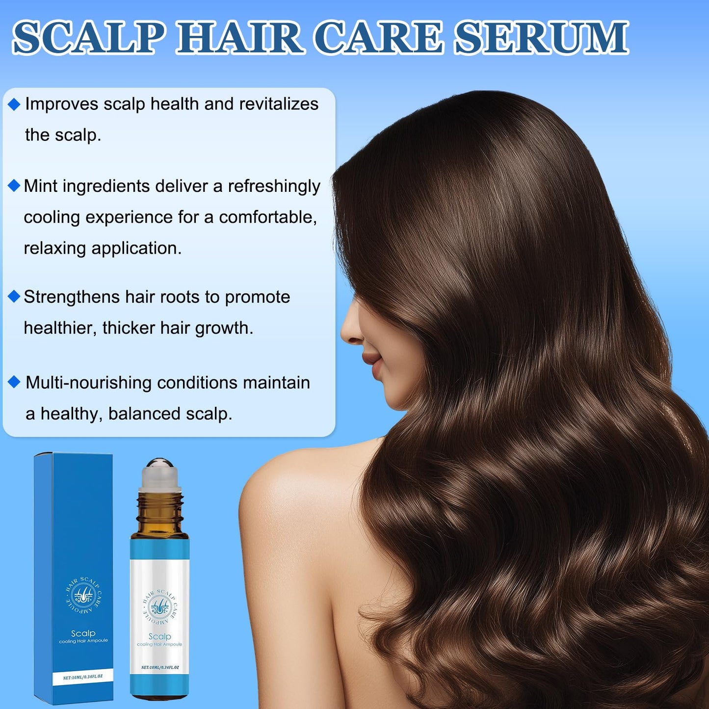 Close up of scalp cooling hair ampoule roller ball applicator dispensing serum on roots