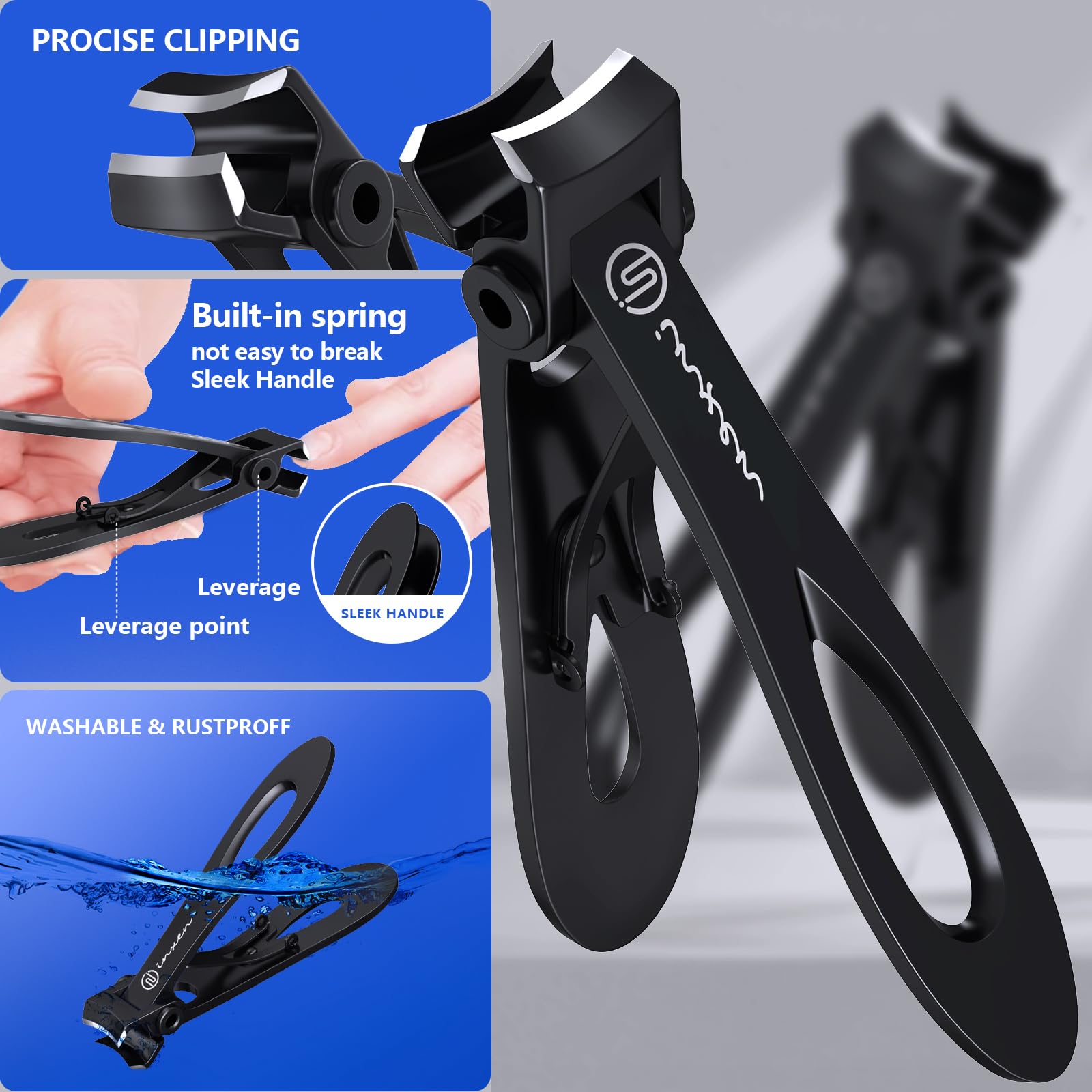 Close up of sharp nail clipper blade and wide opening