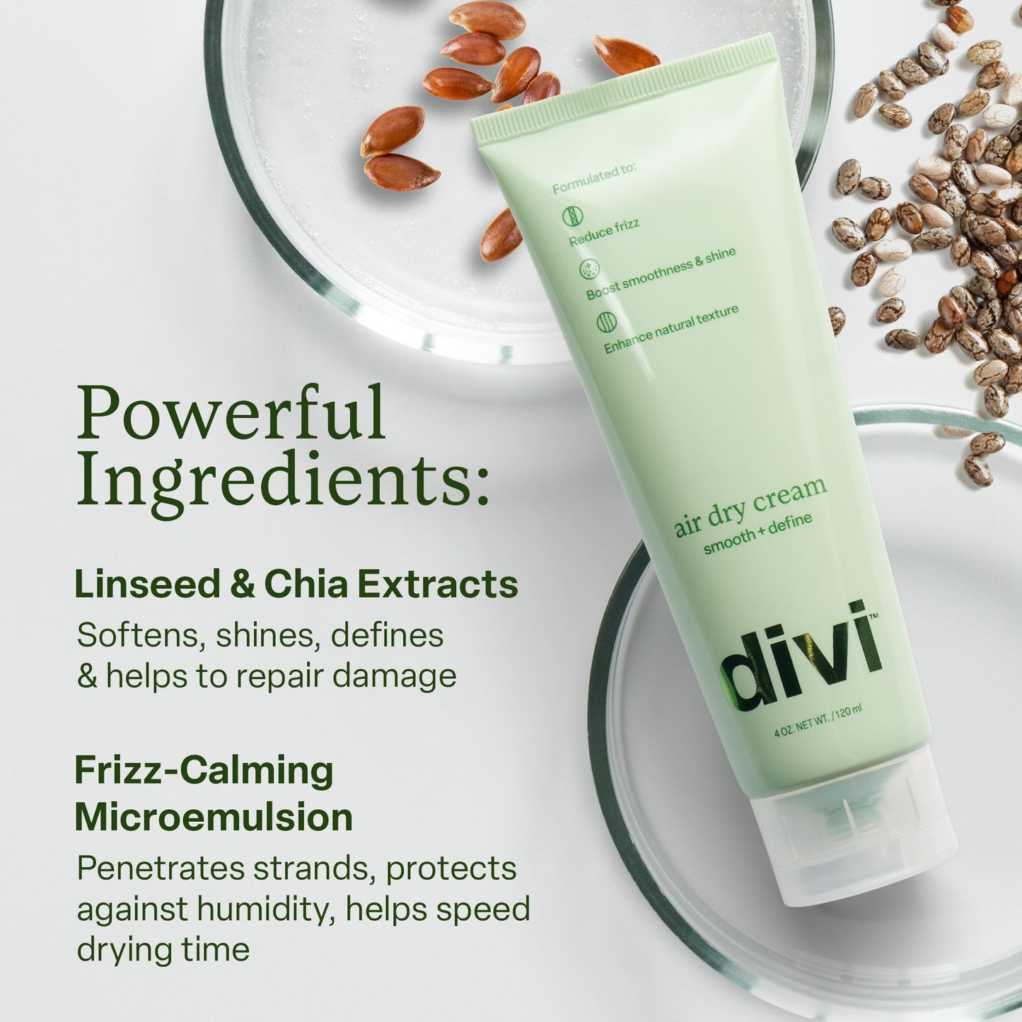 Authentic Divi Hair Products set in use demonstrating the lightweight texture of the cream and serum during an anti frizz routine.