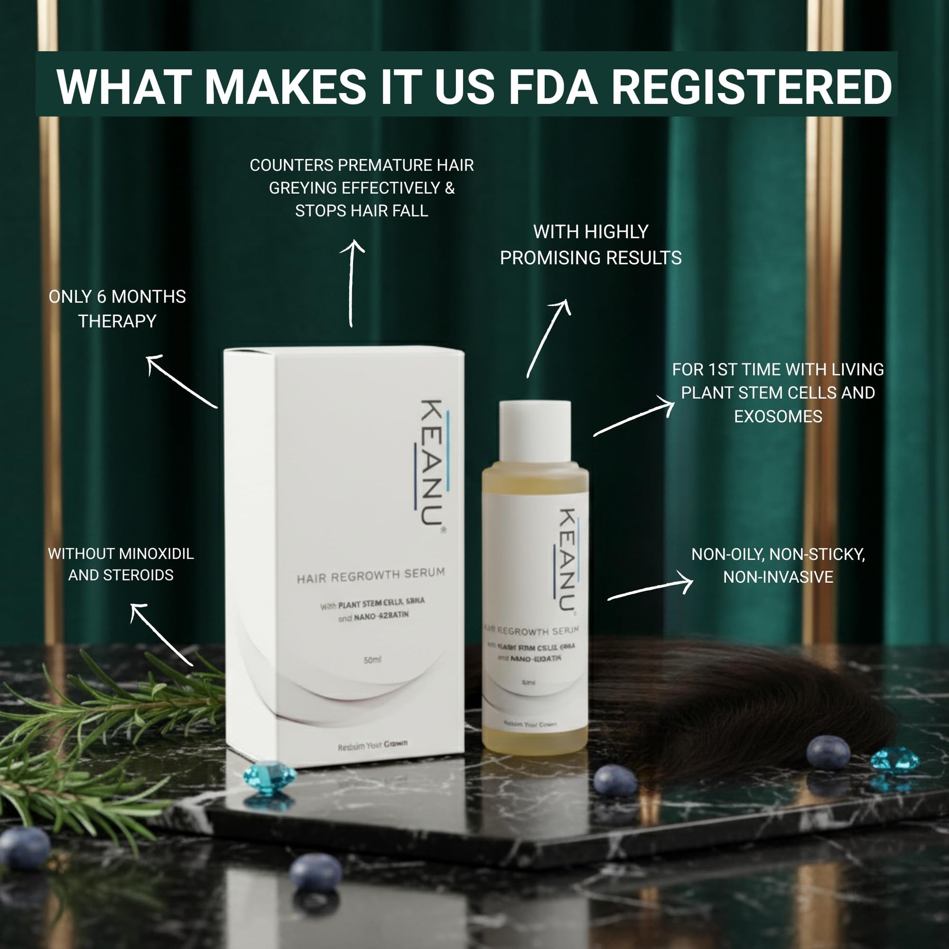 Non greasy exosome scalp treatment serum being applied to clean scalp lines