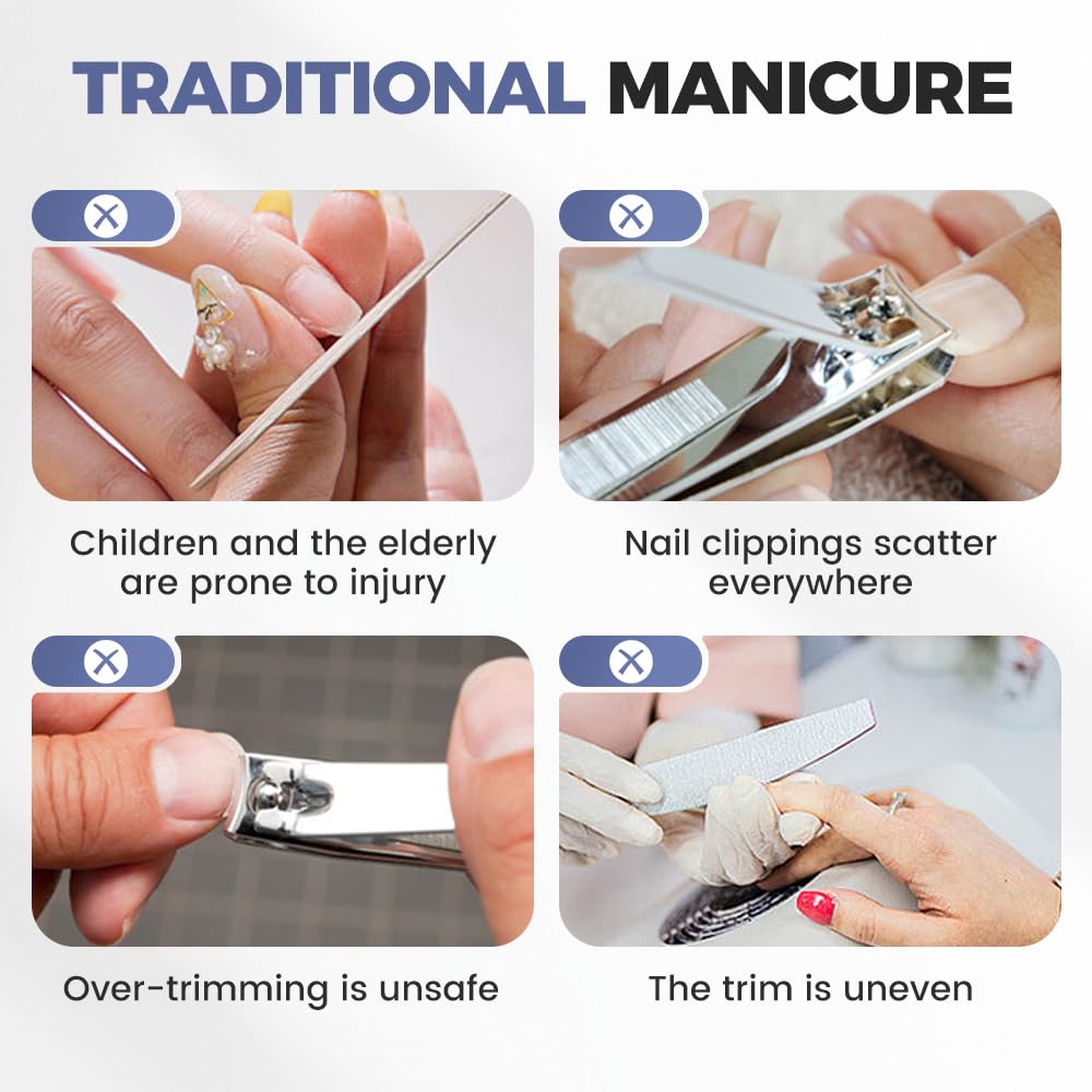 Nitvei electric nail clipper held in hand to show ergonomic size