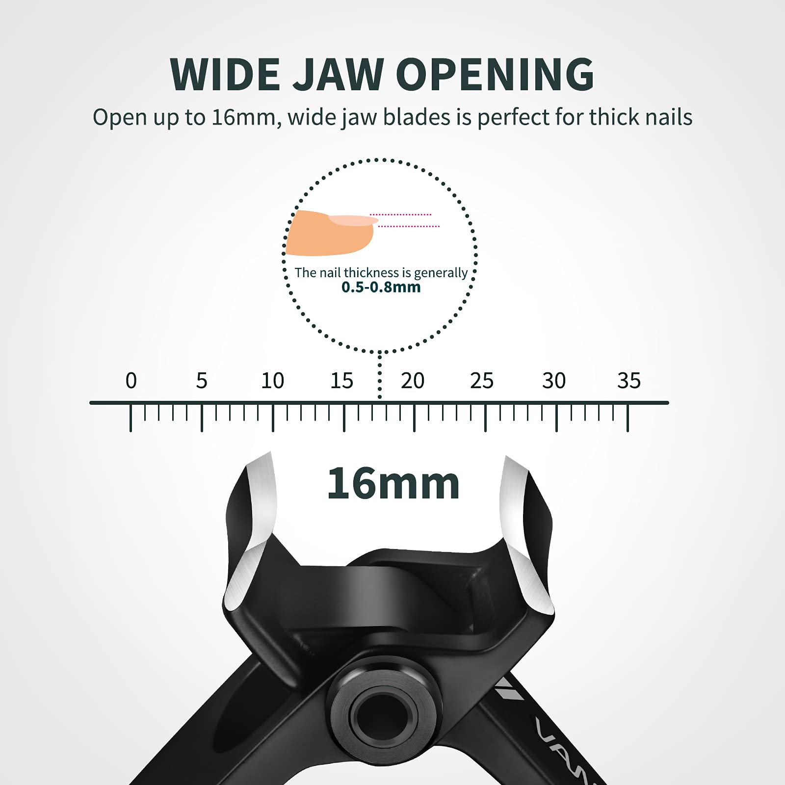 Vanwin 16mm wide jaw nail clipper profile view