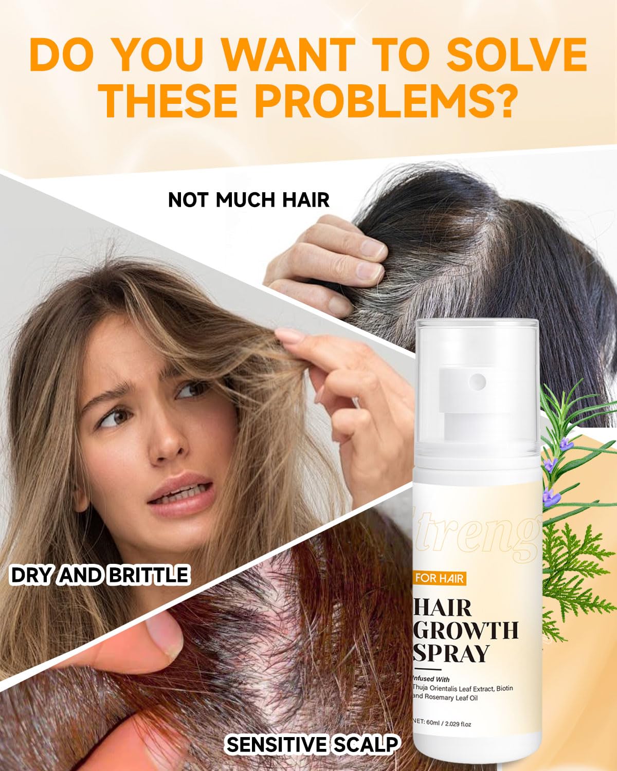 Close up of the 60ml hair thickening spray nozzle highlighting the easy daily application design