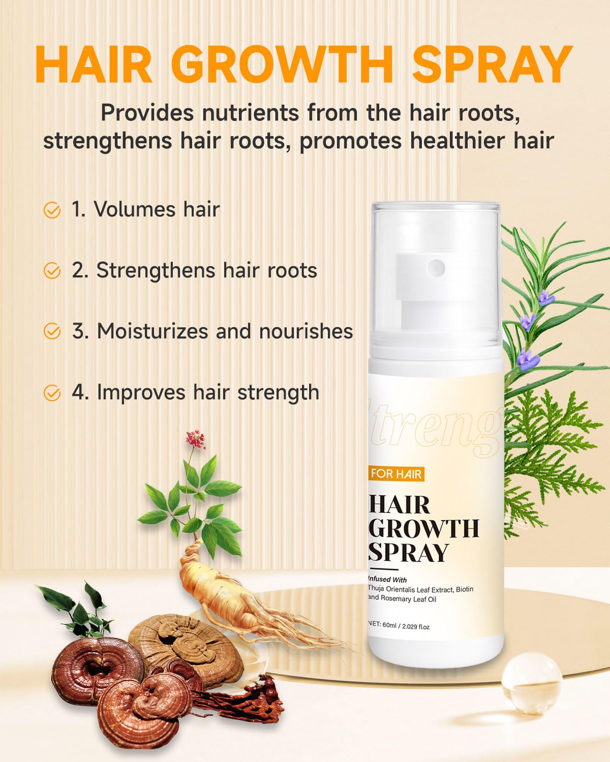 Gawysbm hair loss spray bottle back label detailing the directions for use and safety precautions