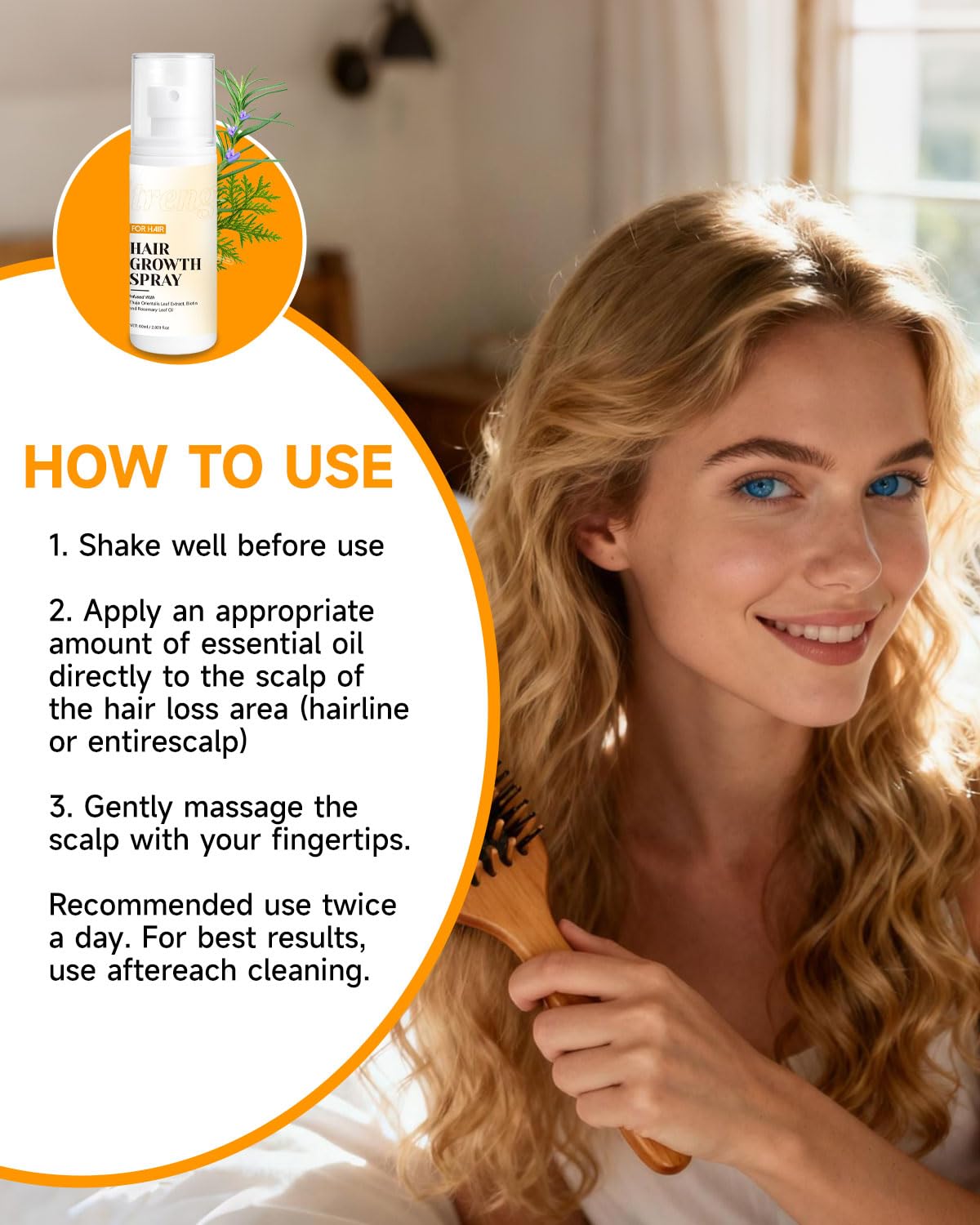 Side view of the imported hair root strengthening spray showing the clear product fill line