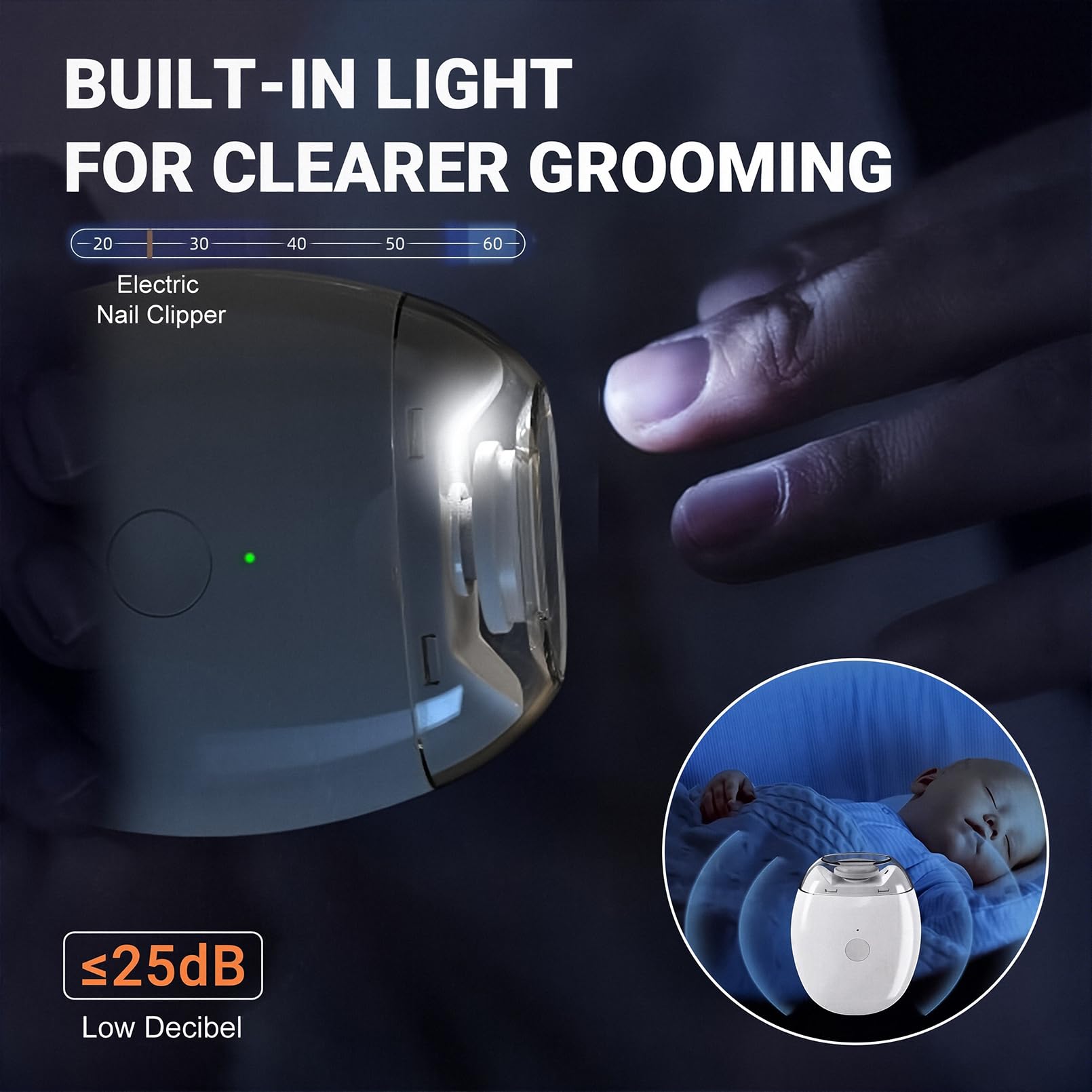 Top view of Saker electric nail clipper speed settings