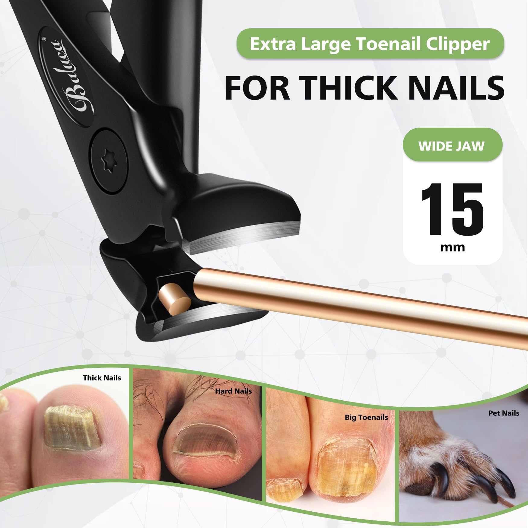 Close up of Baluca wide jaw opening nail clipper head