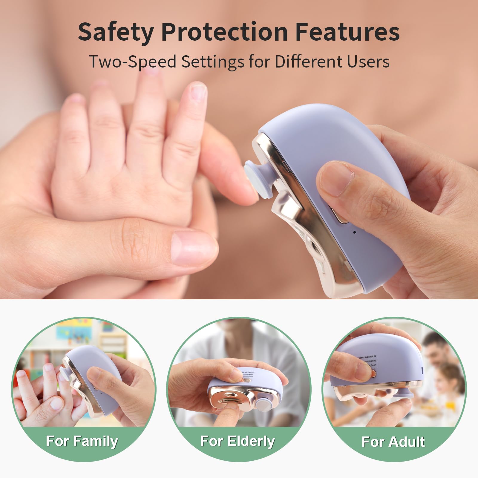 Electric nail clipper for baby and adults in purple